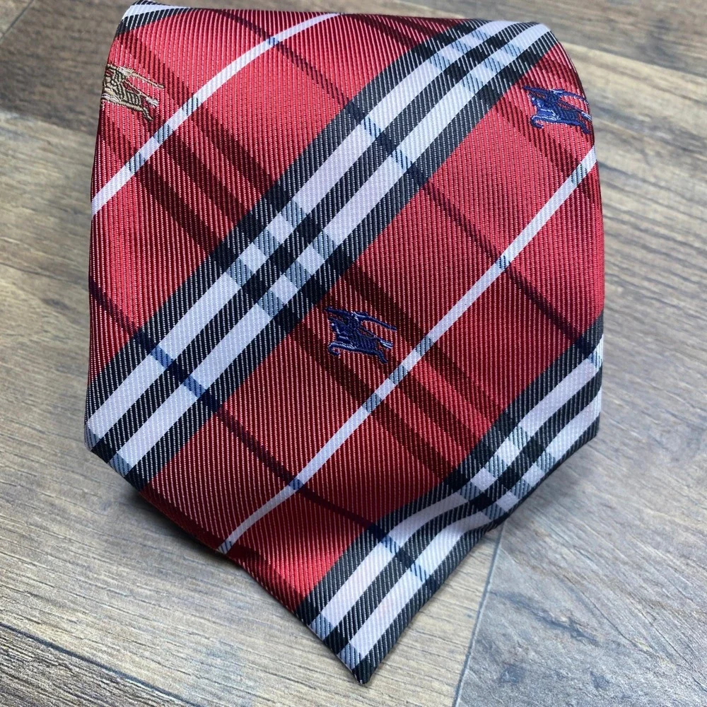 Burberry London Silk Tie Mens OS Red Nova Check Plaid Prorsum Knight Italy Luxe